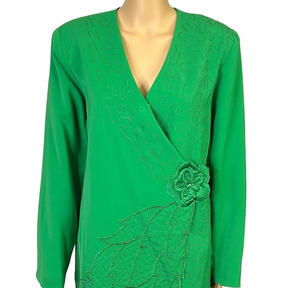 Harmony New York Womens 14 Green Embroidered Suit Jacket Blazer Skirt Set Outfit - Picture 2 of 12